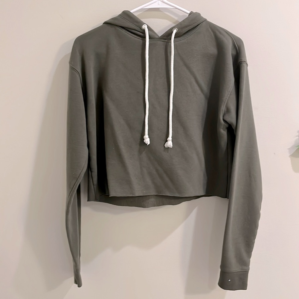 Rough cut waist line cropped hoodie, olive green hoodie fleece hoodie, closet
